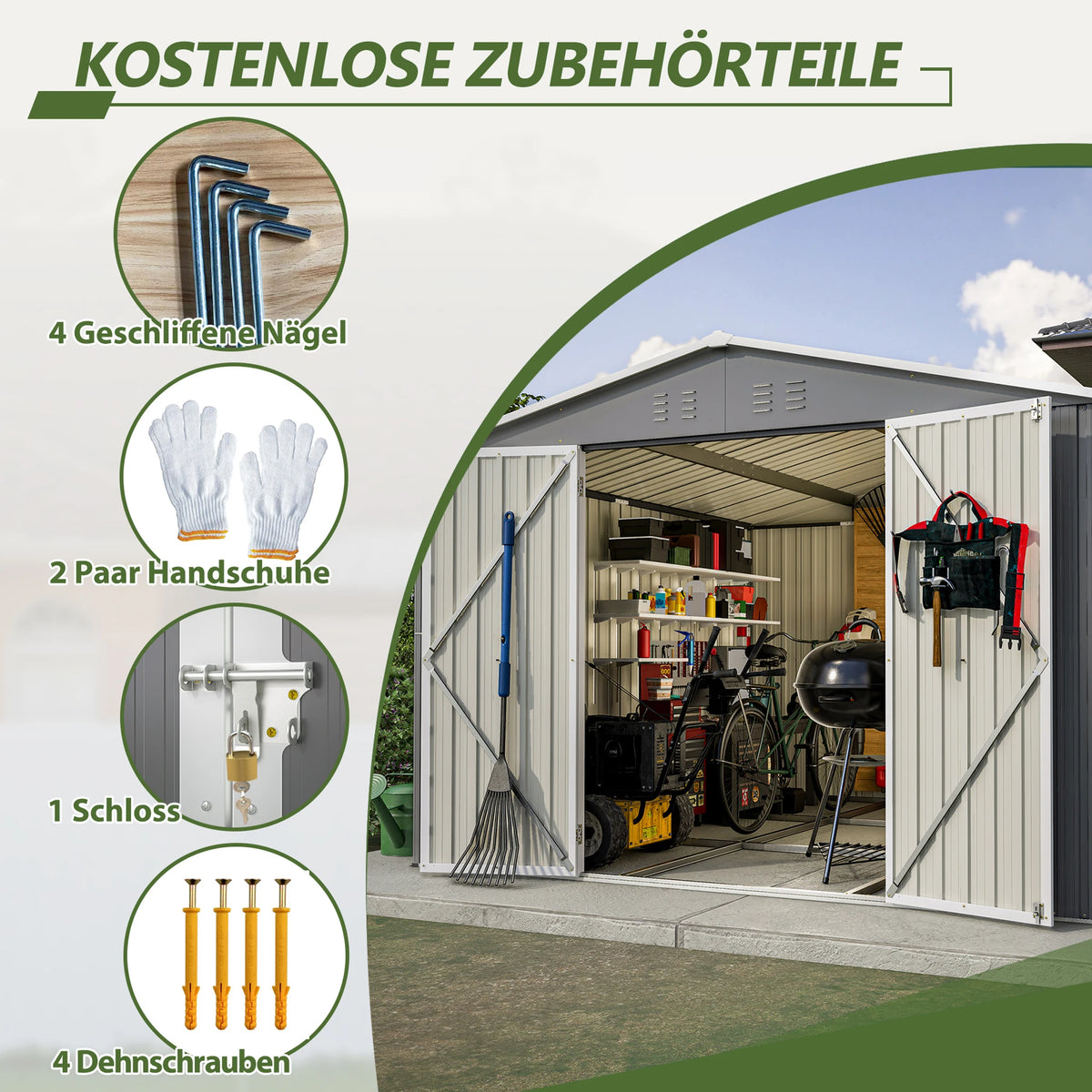 Capannone da Esterno in Metallo 10*10FT con Telaio di Supporto, Doppie Porte Chiudibili e Prese d'Aria, Edificio Impermeabile per lo Stoccaggio di Attrezzi da Giardino e Attrezzature per Prato.