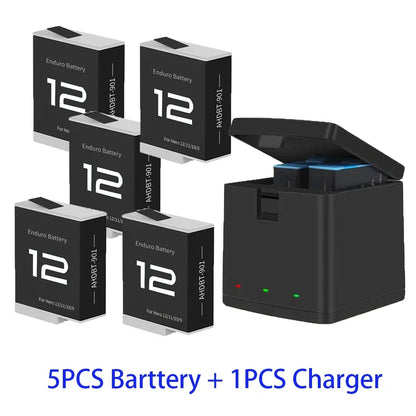 Batteria per GoPro Hero 12 11 10 9 Motion Camera, batteria ricaricabile da 1800mAh, caricatore a 3 slot con luce LED, custodia per GoPro