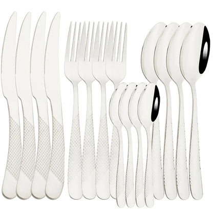 Set di posate in acciaio inossidabile da 16 pezzi - Set di posate nere, lucidate a specchio, lavabili in lavastoviglie, include coltelli, forchette e cucchiai