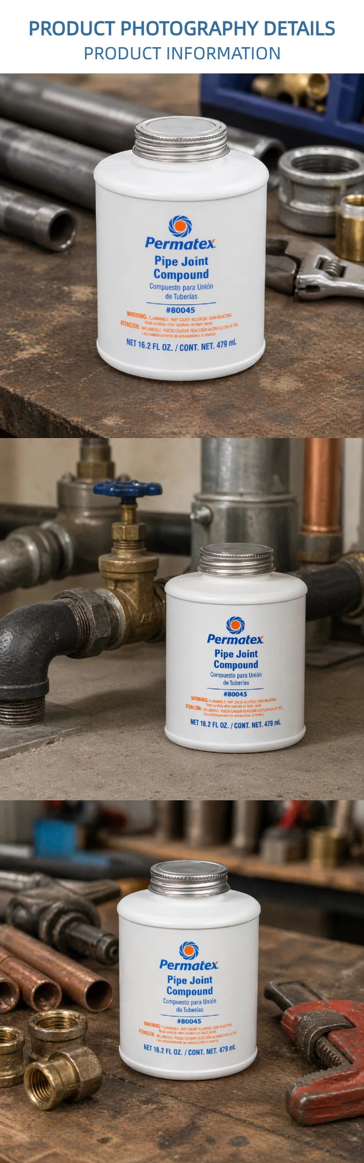 Permatex 80045 Sigillante per Giunti di Tubi Resistente al Calore per Linee di Acqua, Olio e Carburante Non Indurente 479mL