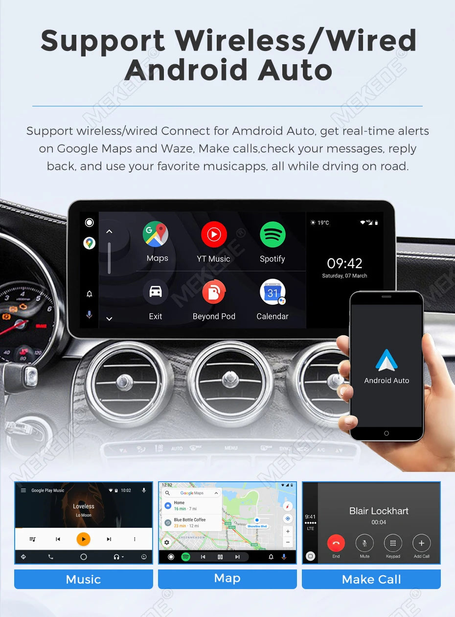 Mekede, schermo da 12,3 pollici, risoluzione 2K, sistema di navigazione GPS con CarPlay e Android Auto, autoradio multimediale con sistema operativo Linux per Mercedes Benz C W205, GLC X253, Classe V W447, lettore video 4K.
