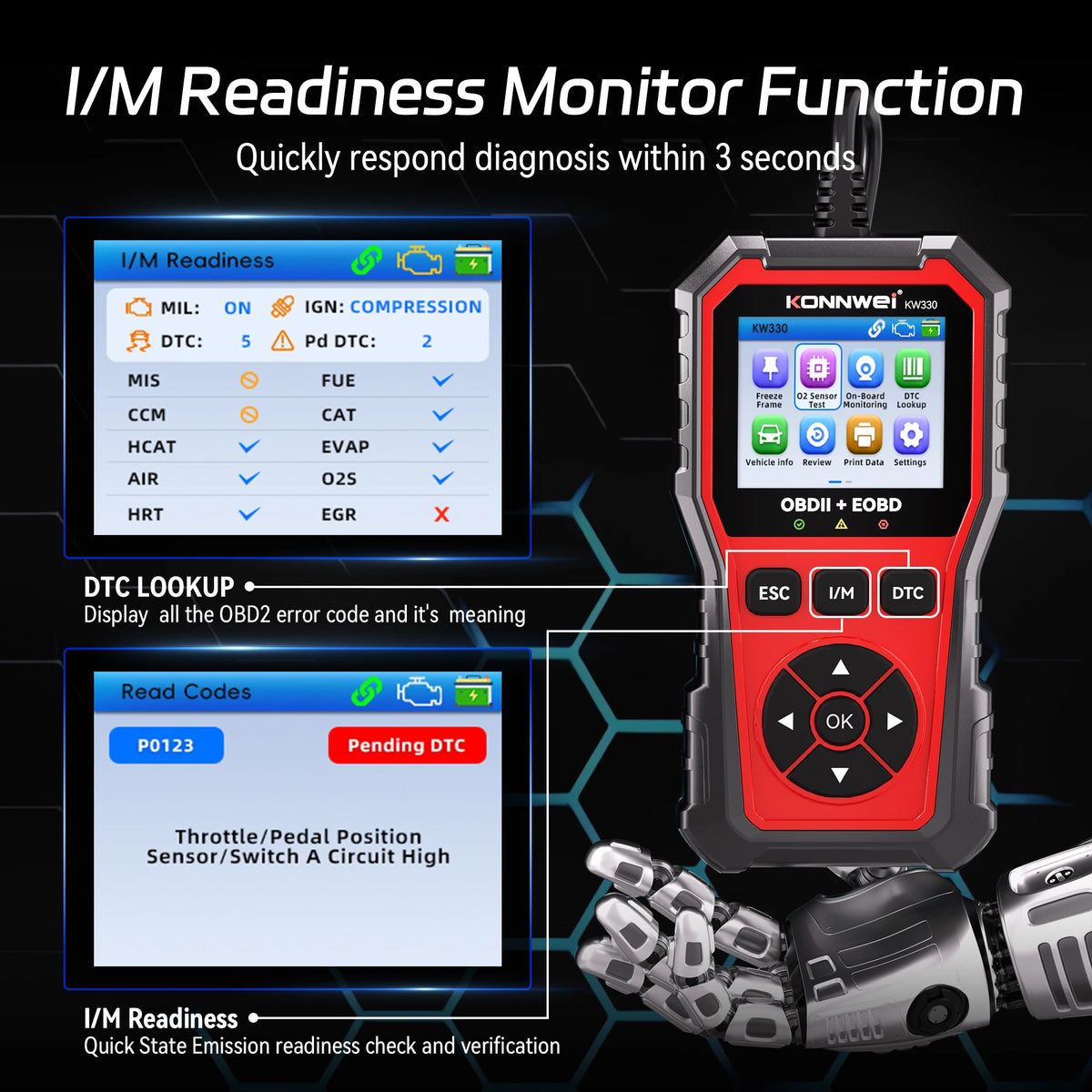 2026 KONNWEI KW330 Auto OBD2 Scanner di guasti Test della batteria del motore Codice di guasto Trasparente Dati in tempo reale Strumento di ispezione OBD professionale