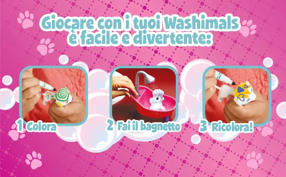 Crayola Washimals Pets: set di attività per colorare, lavare e ricolorare, con vasca da bagno funzionante, cuccioli e gattini, ideale come regalo, età consigliata: 3 anni.