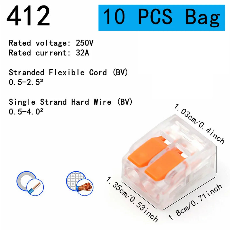 Terminali plug-in rapidi di tipo universale arancione da 10-75 pezzi, connettori per apparecchiature elettriche, terminali per connettori per cavi, 250 V/32 A