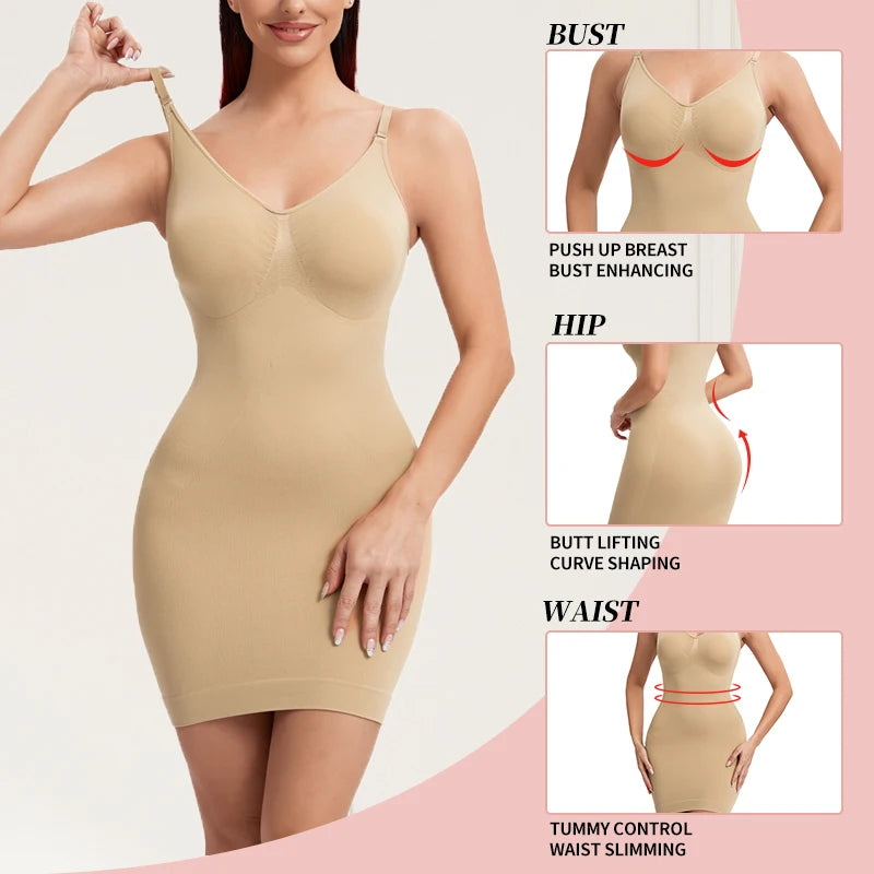 Sexy Full Slip Shapewear Abito da donna Scollo a V Aderente Biancheria intima Compressione liscia Shaper del corpo Dimagrante Vita Addome Pancia Corsetto