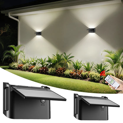 Lampade solari da parete Intelamp, confezione da 2 con telecomando,3 modalità di colore, IP65 |Illuminazione personalizzabile su/giù, lampada solare impermeabile IP65 per pareti esterne, recinzioni, patii e ingress