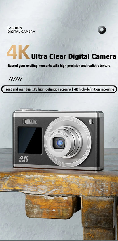 Fotocamera digitale 4K con doppio schermo, obiettivo telescopico, zoom ottico 16x ad alta definizione, fotocamera impermeabile, ideale per selfie, per migliorare l’aspetto, per uso domestico, modello C23.