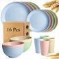 Set di Stoviglie in Plastica da 16/32 Pezzi, Include Piatti Piani, Piattini da Dessert, Ciotole e Tazze, per Uso Domestico e Ristorazione