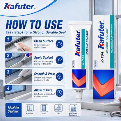 Kafuter K-704 Sigillante Siliconico a Polimerizzazione Neutra, Adesivo Impermeabile RTV per Sigillatura di Vetro, Metallo e Ceramica