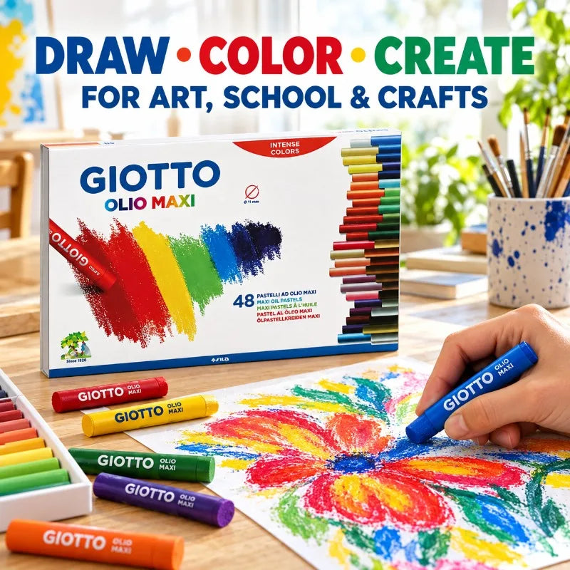 Kit di pastelli a olio GIOTTO, 48 pezzi, con colori intensi e pastelli di grandi dimensioni (11 mm) per pittura, lezioni di arte, scuola, uso domestico e progetti creativi.
