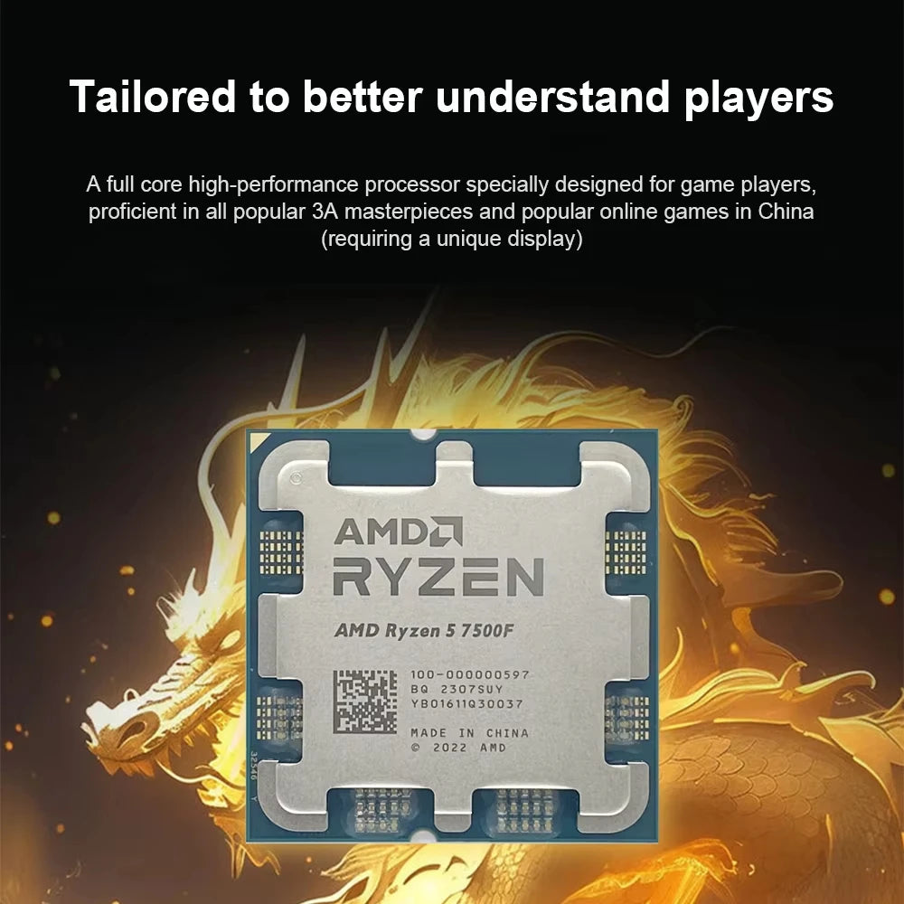 Processore Desktop AMD Ryzen 5 7500F, 6 Core, 5.0GHz, 38MB Cache, Socket AM5 (Dissipatore Non Incluso)