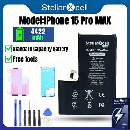 Batteria per iPhone, per iPhone 15, 15 Pro, 15 Plus, 15 Pro Max, Batteria di Capacità Standard, Batteria di Qualità Standard, Sostituzione Batteria iPhone con Strumenti Gratuiti, 0 Cicli, Mostra il 100% della Salute della B