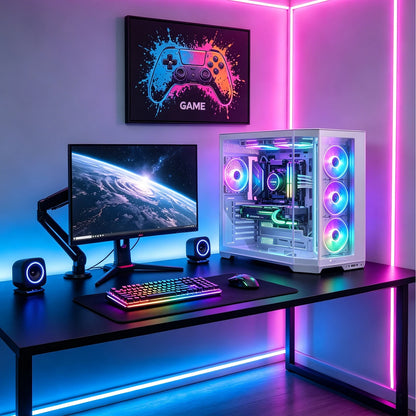 Case per PC ATX, dimensioni 443x279x439 mm, con elevata capacità di circolazione dell'aria, struttura modulare per PC desktop, dotato di pannelli in vetro temperato sul frontale e sui lati, compatibile con schede madri ITX,