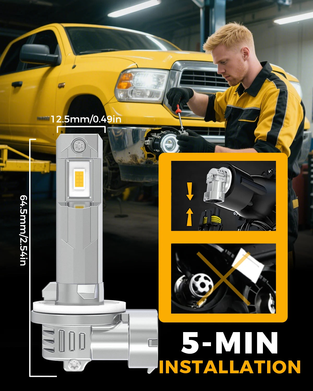 BMTxms 2PCS H27 881 H27W H27W2 LED Fendinebbia 20000LM 40W Per Hyundai Ssangyong Daewoo KIA Lampadina per auto 6500K Bianco 3000K Giallo