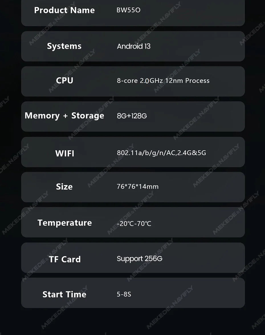 Mekede Android 13, processore a 8 core, 8 GB di RAM, 128 GB di memoria, TV box portatile, CarPlay wireless, Android Auto wireless, navigazione GPS, menu multimediale, equalizzatore, compatibile con BMW ID6, ID7, ID8, ID9, sup