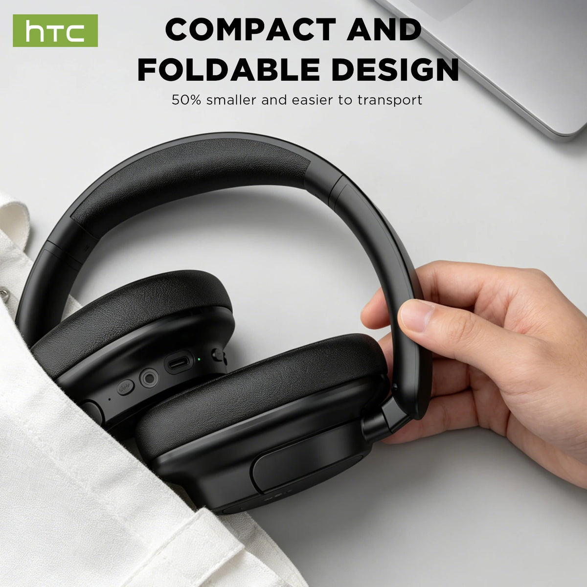 Cuffie da gioco wireless Bluetooth over-ear HTC HP10 pieghevoli HiFi Stereo con 60 ore di riproduzione, bassi profondi, comode e portatili