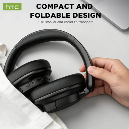 Cuffie da gioco wireless Bluetooth over-ear HTC HP10 pieghevoli HiFi Stereo con 60 ore di riproduzione, bassi profondi, comode e portatili