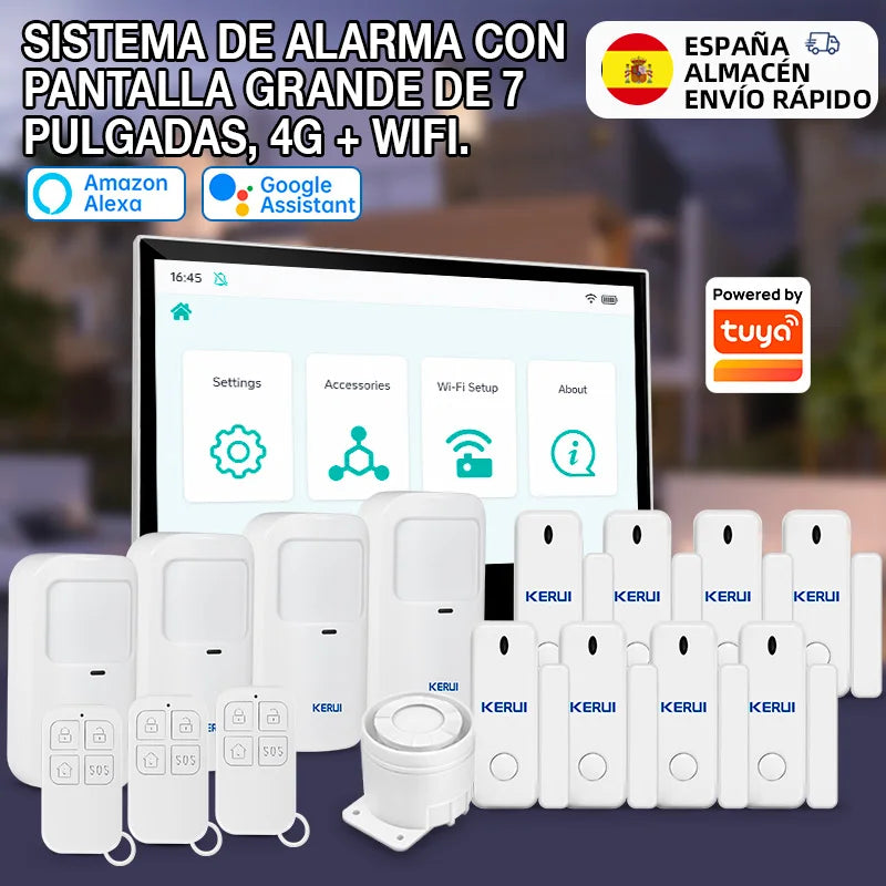 Sistema di Allarme ES Delivery Kerui con Schermo Touch da 7 Pollici, 4G+WiFi, Allarme Domestico ASK/FSK 433MHZ, Antifurto Compatibile con Tuya G70