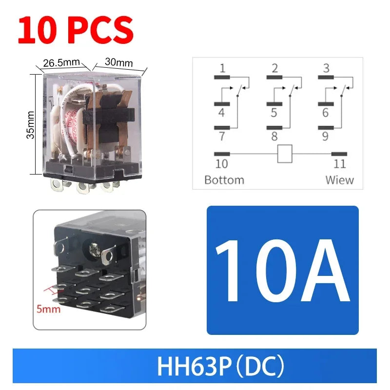 10 pz per relè di controllo miniaturizzati all'ingrosso piccolo relè intermedio AC 12V DC C24 AC220 HH52P HH53P HH54P HH62P HH63P HH64P