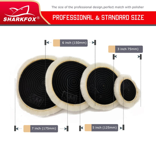Sharkfox 3" -7" Tampone per lucidatura in lana Agnelli ad alta densità Tampone per lucidatura in lana Lucidatore per auto Lucidatura Ceretta