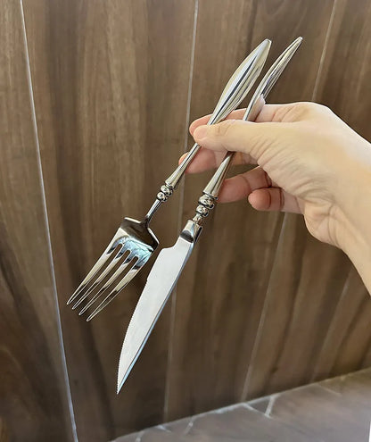 Set di posate per bistecche in acciaio inossidabile 304 di alta qualità, 6 pezzi, coltello, forchetta e cucchiaio creativi e rinforzati, stoviglie per hotel e ristoranti