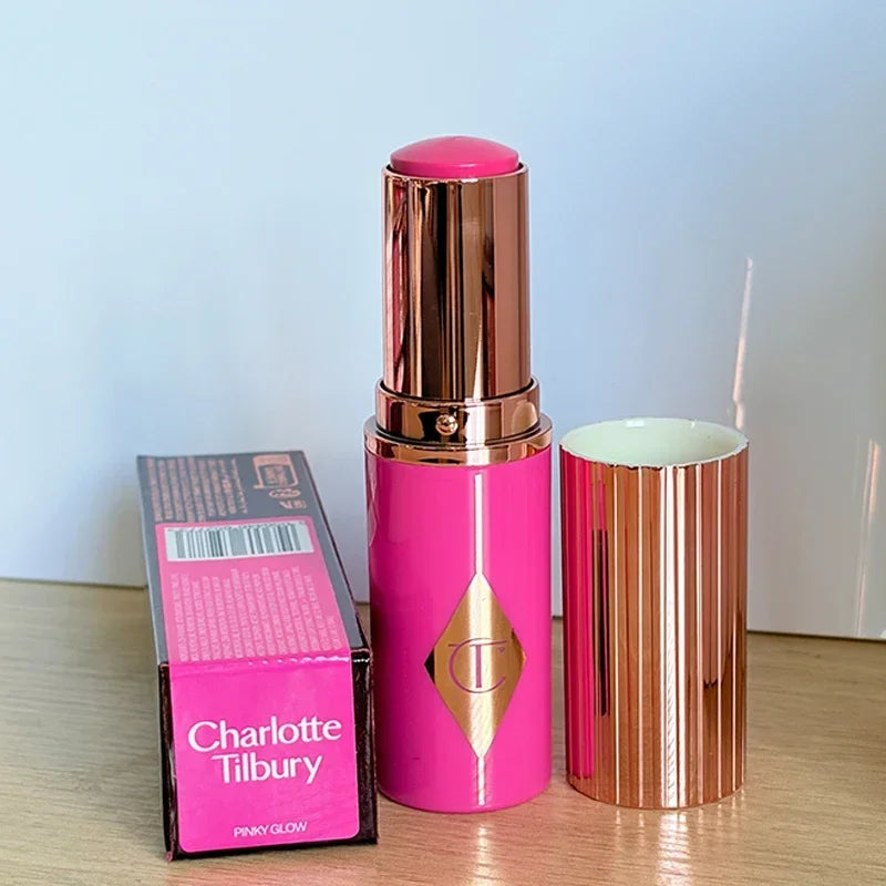 Charlotte Brand Blush in stick colorato, lucidalabbra idratante al collagene, rossetto in tubetto oro con diamante rosa, cosmetici Tilbury