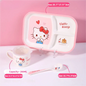 WUHE Set di Stoviglie per Bambini Hello Kitty, Ciotole e Piatti in Melamina, Design Cartoon per Ragazze, Senza BPA, Infrangibile, Lavabile in Lavastoviglie