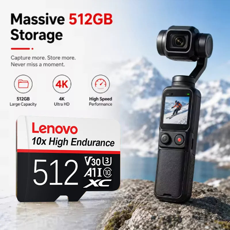 Scheda Micro SD Lenovo ad alta velocità, 512 GB, 1 TB, classe A2, per Nintendo Switch, Steam Deck e smartphone – disponibili anche schede di memoria da 256 GB e 128 GB.