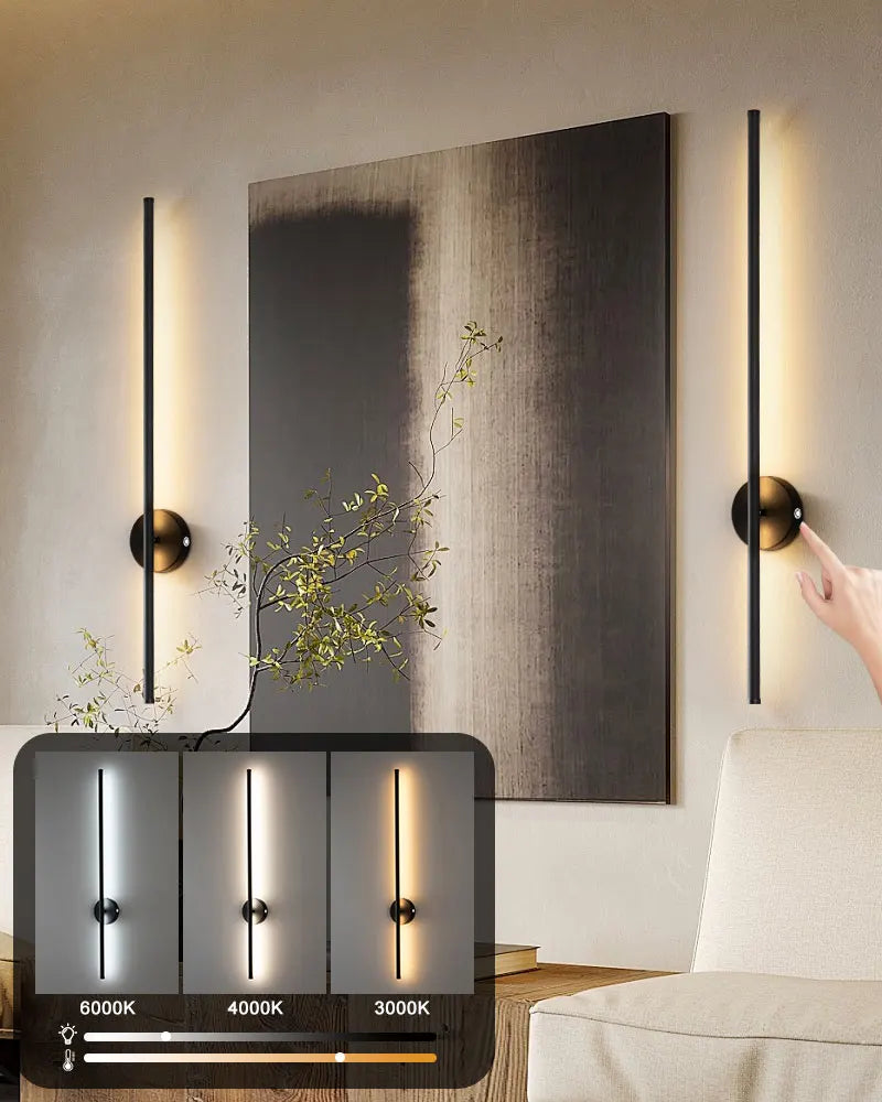 Lampade da parete a LED con batteria ricaricabile wireless con telecomando 3CCT 360 °   Lampada da parete a LED dimmerabile con interruttore tattile girevole nera