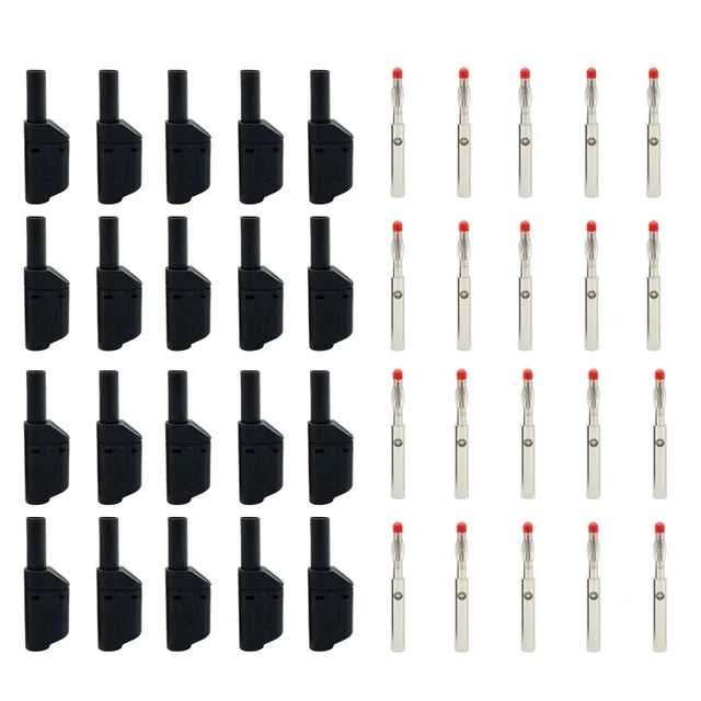 20 pz/4mm maschio guaina retrattile impilabile spina a Banana avvolto completamente isolato filo di sicurezza connettore a saldare nero rosso