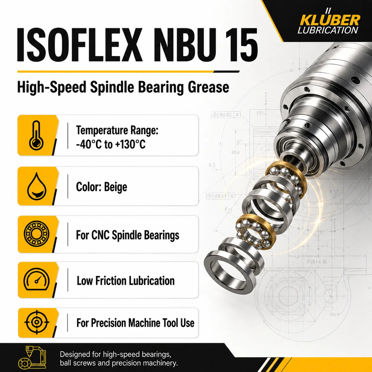 Grasso Originale Kluber ISOFLEX NBU 15 per Cuscinetti ad Alta Velocità, Lubrificante per Viti a Sfera di Macchine CNC