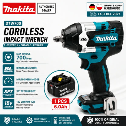 Avvitatore a impulsi Makita DTW700 18V senza fili, brushless, 700 Nm, professionale, con attacco quadrato da 1/2 pollice, velocità variabile, Auto-Stop, compatibile con batterie Makita LXT BL1830 BL1840 BL1850 BL1860B - Maga