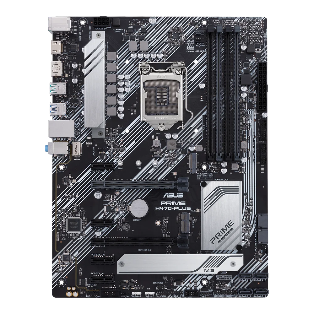 Scheda madre ASUS PRIME H470-PLUS Intel H470 LGA 1200 ATX con supporto per due slot M.2, compatibile con Core i3-10100, i3-10320, i5-10600, i9-10900F, i9-10900KF.