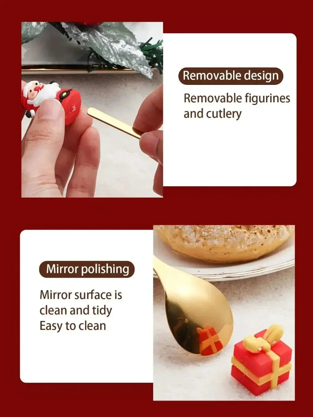 Set cucchiaio e forchetta natalizio in acciaio inossidabile caffè tè utensili da dessert confezione regalo design albero di Babbo Natale facile da pulire     6/4/2/1PZ