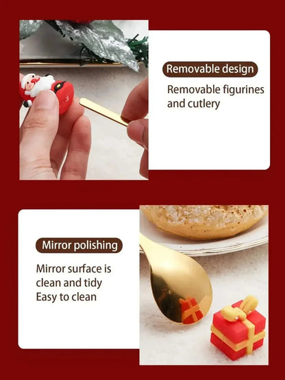 Set cucchiaio e forchetta natalizio in acciaio inossidabile caffè tè utensili da dessert confezione regalo design albero di Babbo Natale facile da pulire     6/4/2/1PZ