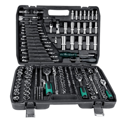 Set di chiavi a bussola da 216 pezzi, kit combinato di chiavi a cricchetto e dinamometriche, strumento per la riparazione di auto, 1/4", 3/8", 1/2", chiavi a cricchetto, cacciaviti, punte, set di utensili manuali, kit di stru
