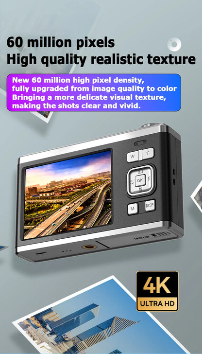 Fotocamera digitale 4K con doppio schermo, obiettivo telescopico, zoom ottico 16x ad alta definizione, fotocamera impermeabile, ideale per selfie, per migliorare l’aspetto, per uso domestico, modello C23.
