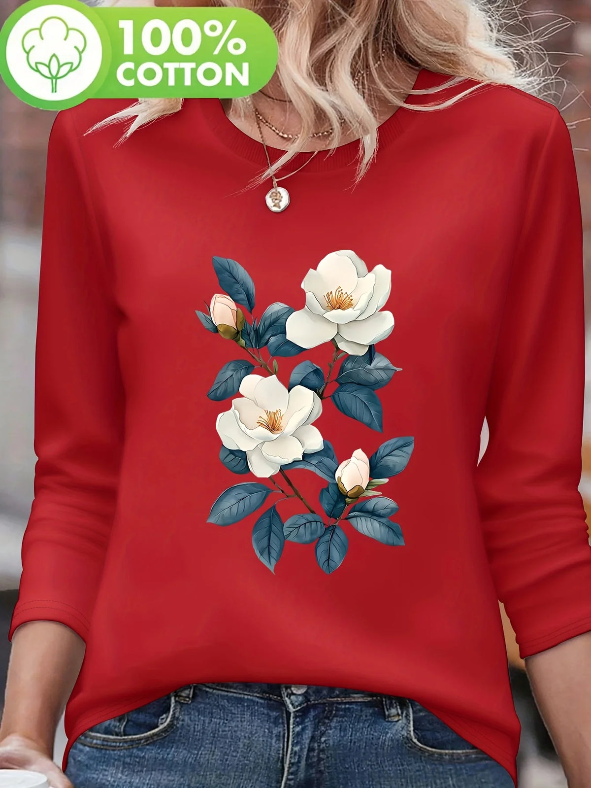 T-shirt da donna in 100% puro cotone, ideale per la primavera e l’autunno, comoda, casual, a maniche lunghe, con stampa grafica a tema parigino e scollo rotondo.