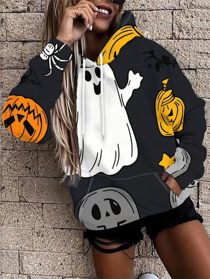 Felpe con cappuccio a tema Halloween, con stampa 3D di scheletro e teschio, abbigliamento casual da strada per donna, felpe ampie, felpe con cappuccio, top femminili, abbigliamento.