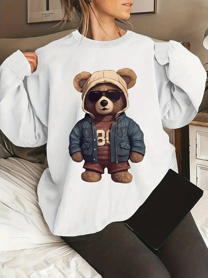 Maglione da donna, ideale per l’autunno e l’inverno, dal taglio ampio e confortevole, con stampa a motivi felini, scollo rotondo e maniche lunghe.