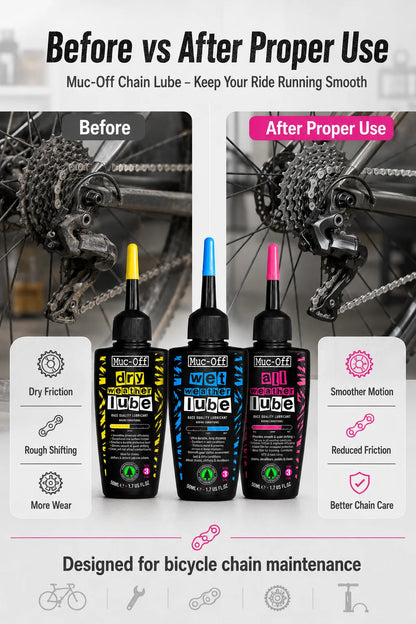 Lubrificante per Catene Muc-Off 50ml, per Uso a Secco o Bagnato, Adatto a Tutte le Condizioni Atmosferiche, Riduce l'Attrito e Garantisce Cambi Fluidi per Biciclette da Strada e MTB