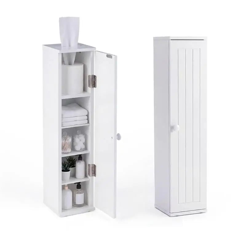 Set di 2 mobili da bagno con 3 ripiani rimovibili, larghezza 16 cm, mobiletto per WC, bianco