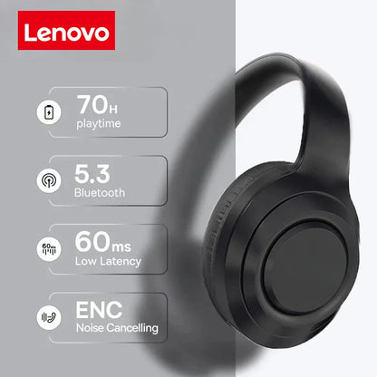 Cuffie wireless originali Lenovo, auricolari Bluetooth 5.0 over-ear, cuffie pieghevoli per sport e gaming, auricolari Bluetooth.