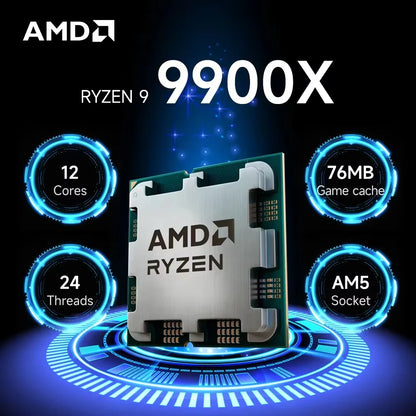 AMD Ryzen 9 9900X, CPU a 12 core e 24 thread, 5,6 GHz, 64 MB di cache L3, socket AM5, DDR5, TDP di 120 W, processore della serie 9000, senza ventola.