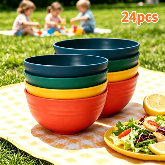 Set da 24 ciotole in plastica per la tavola, con colori assortiti, adatte per 24 persone, utilizzabili come ciotole per la cena, ciotole per insalate e ciotole per snack.