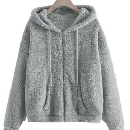 Felpa con cappuccio da donna per autunno e inverno, giacca con cardigan in velluto e cerniera, top nero e grigio, vestibilità ampia