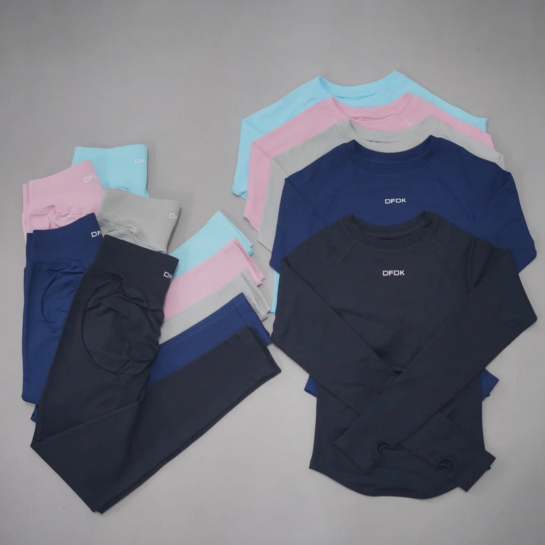 DFDK Set Yoga da Donna 2 Pezzi Senza Cuciture, Top a Maniche Lunghe Slim Fit e Leggings a Vita Alta, Traspirante e ad Asciugatura Rapida per Palestra, Corsa e Fitness