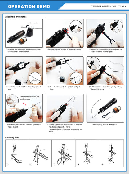 OWDEN Strumento per punteruolo per cucire in pelle con filo per cucire e ago Strumenti per calzolaio Strumento per punteruolo per punture Kit per cucito in pelle con cuciture veloci