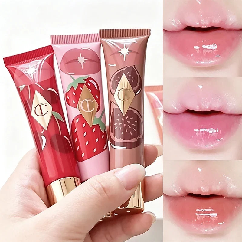 Charlotte, lucidalabbra al gusto di frutta, blush in polvere colorata, stick, tubetto rosa e oro, rossetto facile da applicare, Tilbury Cosmetics.