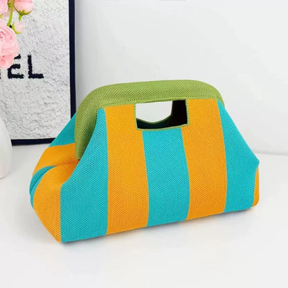 Nuova borsa intrecciata traforata a righe, borsa a mano in maglia, versatile borsa portatile per cosmetici